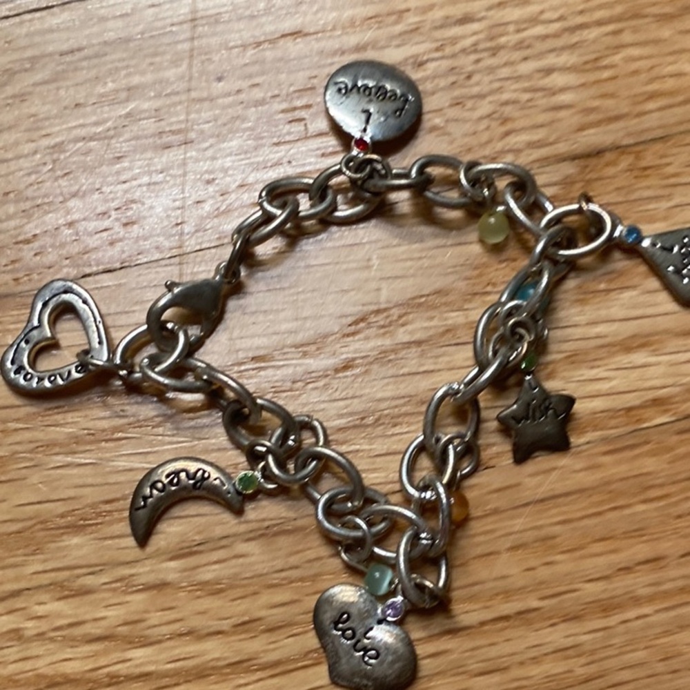 Vintage Silver Bracelet with Heart and Star Charms